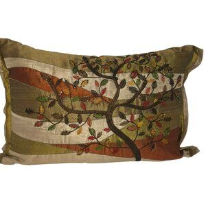 Pier-1 Tree of Life Beaded Embroidered Throw Pillow Rust & Green – 18"x11" Boho